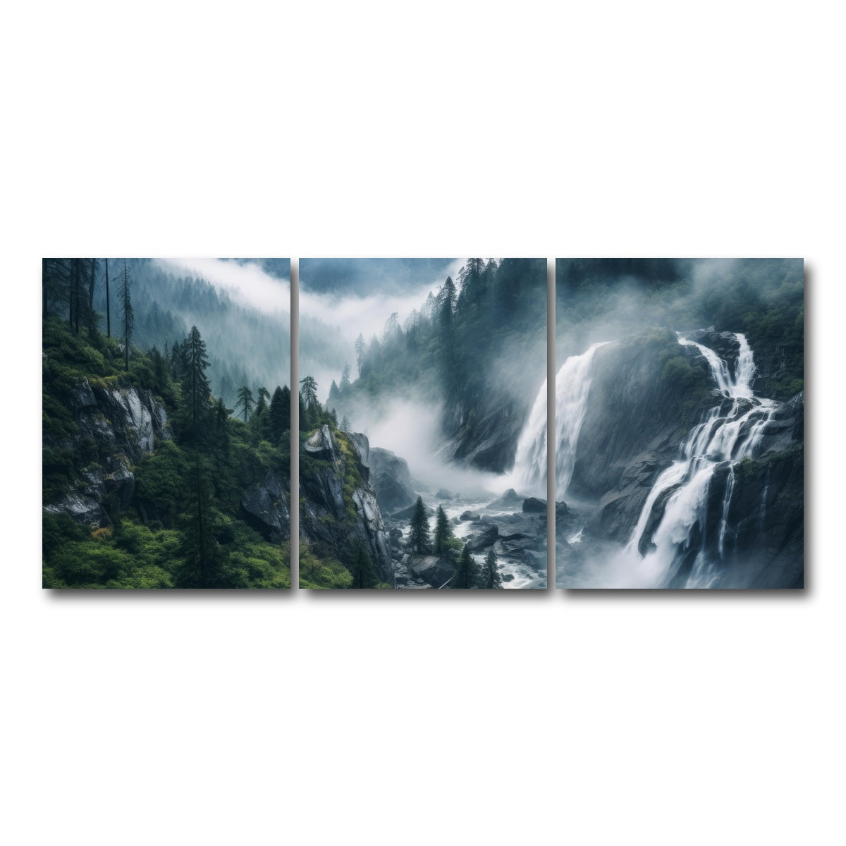 AUTO-MOCKUP WHITE | Enchanting forest waterfalls | 3 Piece | Gallery Wrap Canvas | group=18x24