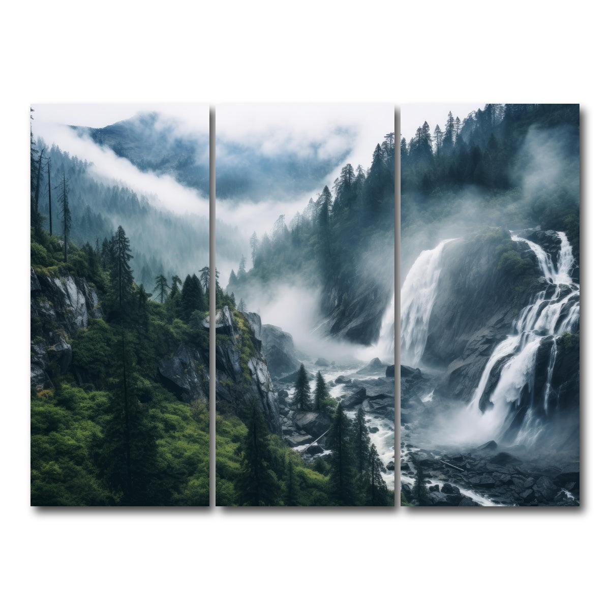 AUTO-MOCKUP WHITE | Enchanting forest waterfalls | 3 Piece | Gallery Wrap Canvas | group=8x18