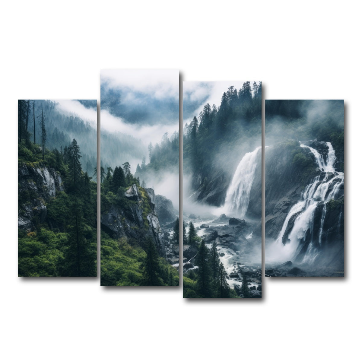 AUTO-MOCKUP WHITE | Enchanting forest waterfalls | 4 Piece | Gallery Wrap Canvas | group=4_normal