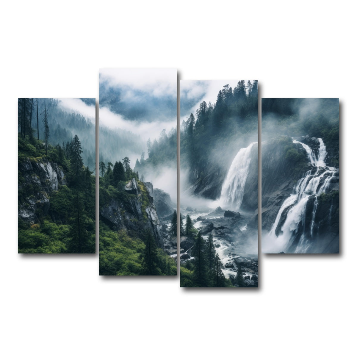 AUTO-MOCKUP WHITE | Enchanting forest waterfalls | 4 Piece | Gallery Wrap Canvas | group=4_short