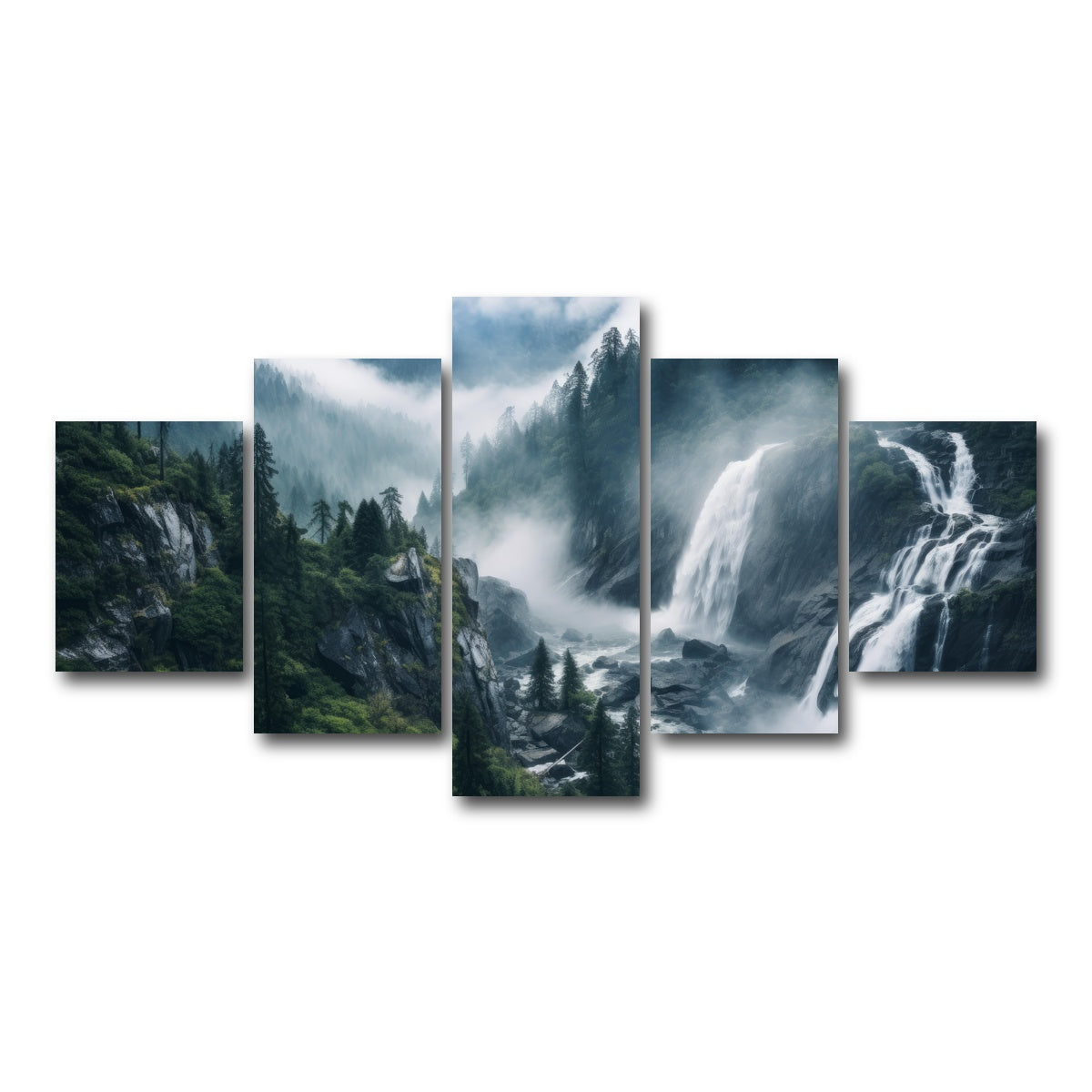 AUTO-MOCKUP WHITE | Enchanting forest waterfalls | 5 Piece | Gallery Wrap Canvas | group=5_short