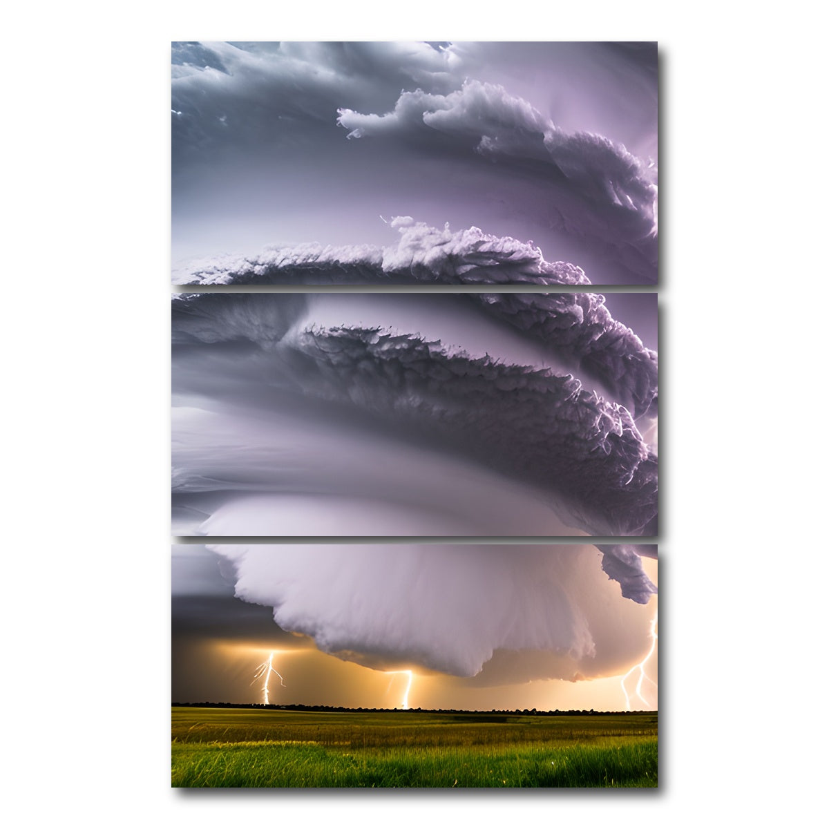 AUTO-MOCKUP WHITE | Epic Thunderstorm Supercell | 3 Piece | Gallery Wrap Canvas | group=12x24_stacked
