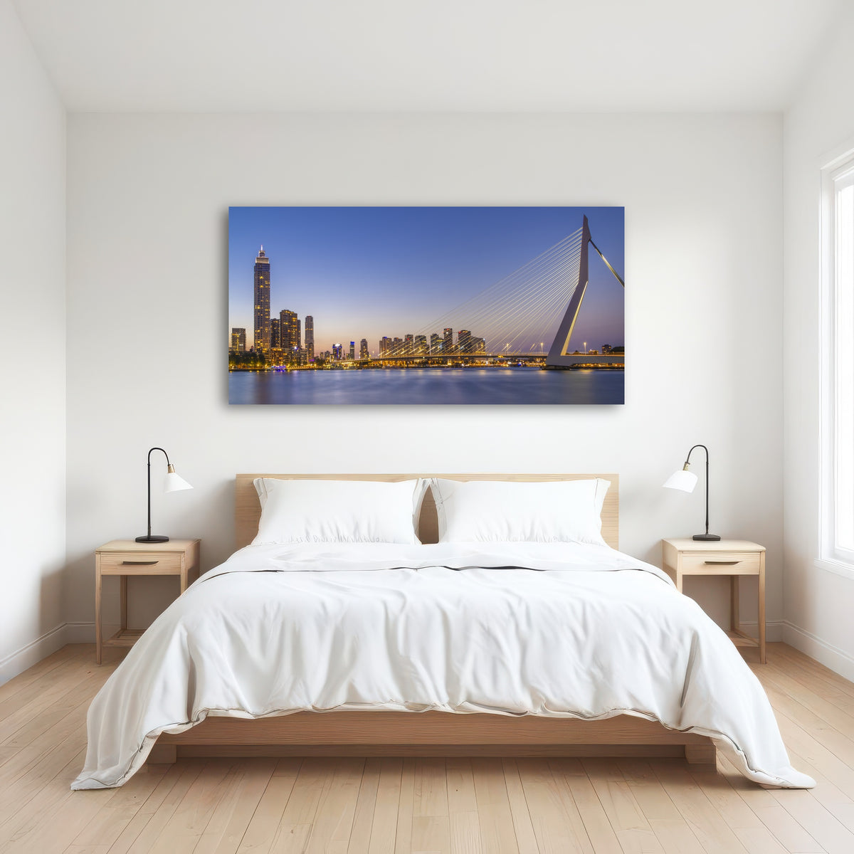 AUTO-MOCKUP ROOM | Erasmus Bridge and Rotterdam skyline in the evening