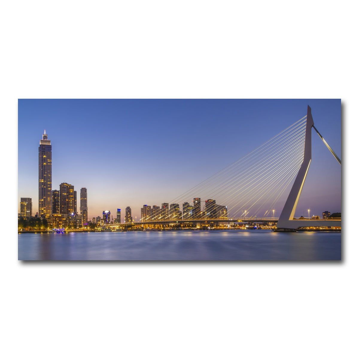 AUTO-MOCKUP WHITE | Erasmus Bridge and Rotterdam skyline in the evening | 1 Piece | Gallery Wrap Canvas | group=2x1