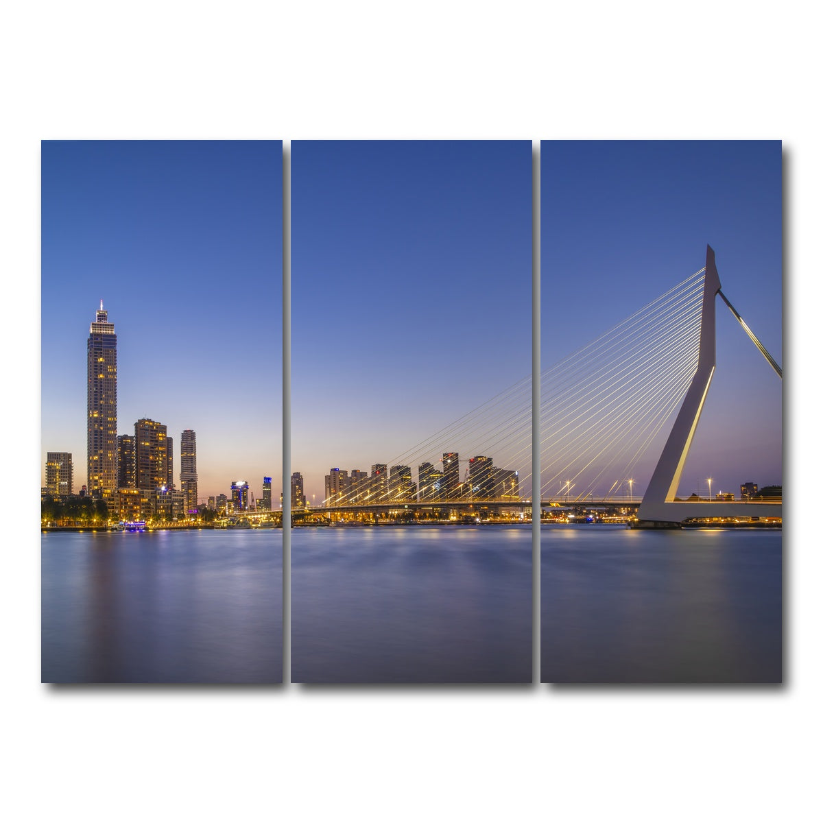AUTO-MOCKUP WHITE | Erasmus Bridge and Rotterdam skyline in the evening | 3 Piece | Gallery Wrap Canvas | group=8x18
