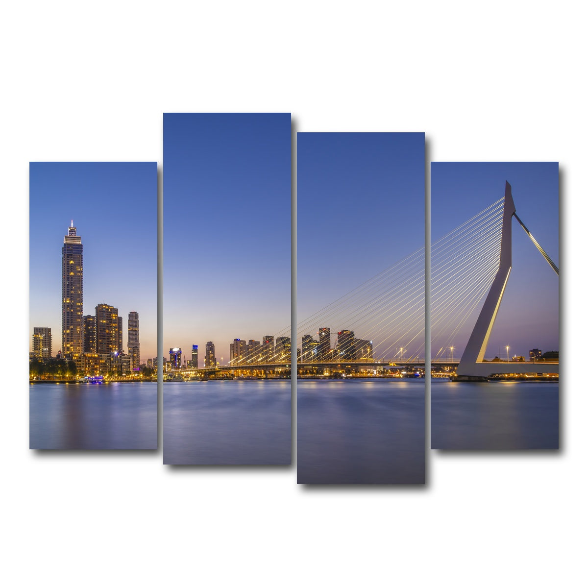 AUTO-MOCKUP WHITE | Erasmus Bridge and Rotterdam skyline in the evening | 4 Piece | Gallery Wrap Canvas | group=4_normal