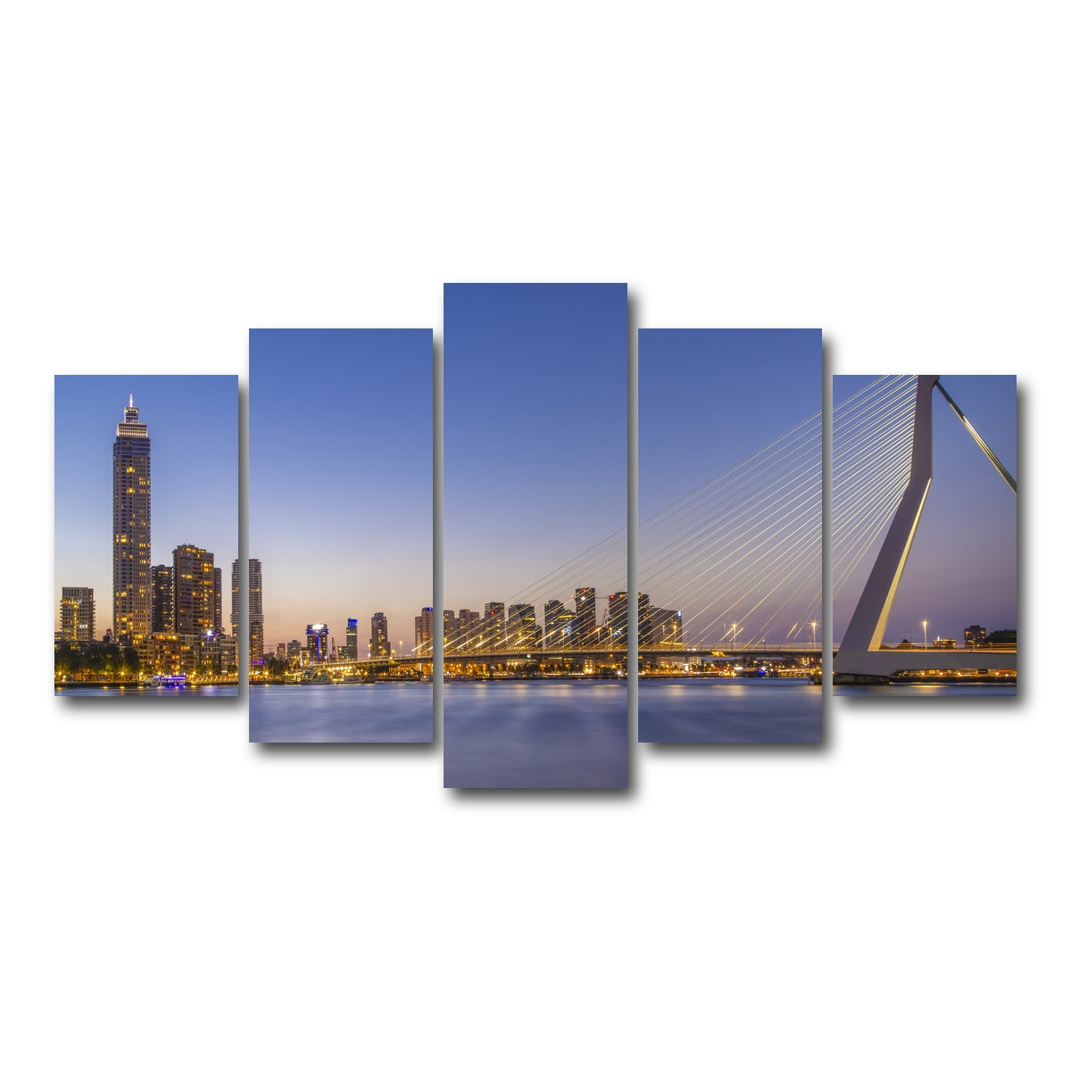 AUTO-MOCKUP WHITE | Erasmus Bridge and Rotterdam skyline in the evening | 5 Piece | Gallery Wrap Canvas | group=5_normal