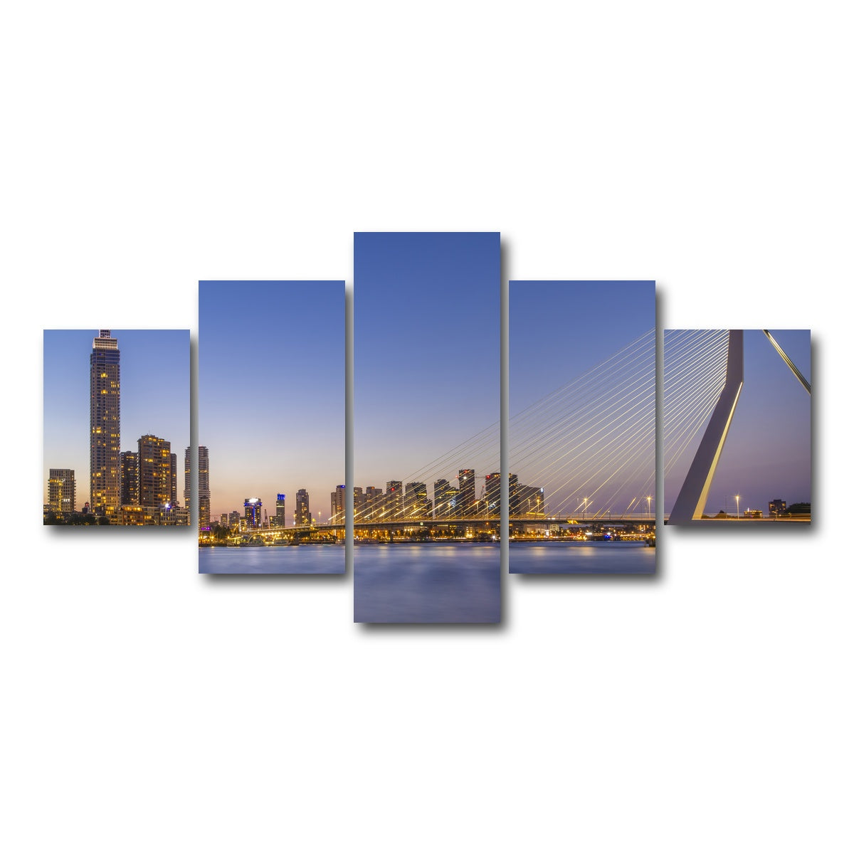 AUTO-MOCKUP WHITE | Erasmus Bridge and Rotterdam skyline in the evening | 5 Piece | Gallery Wrap Canvas | group=5_short