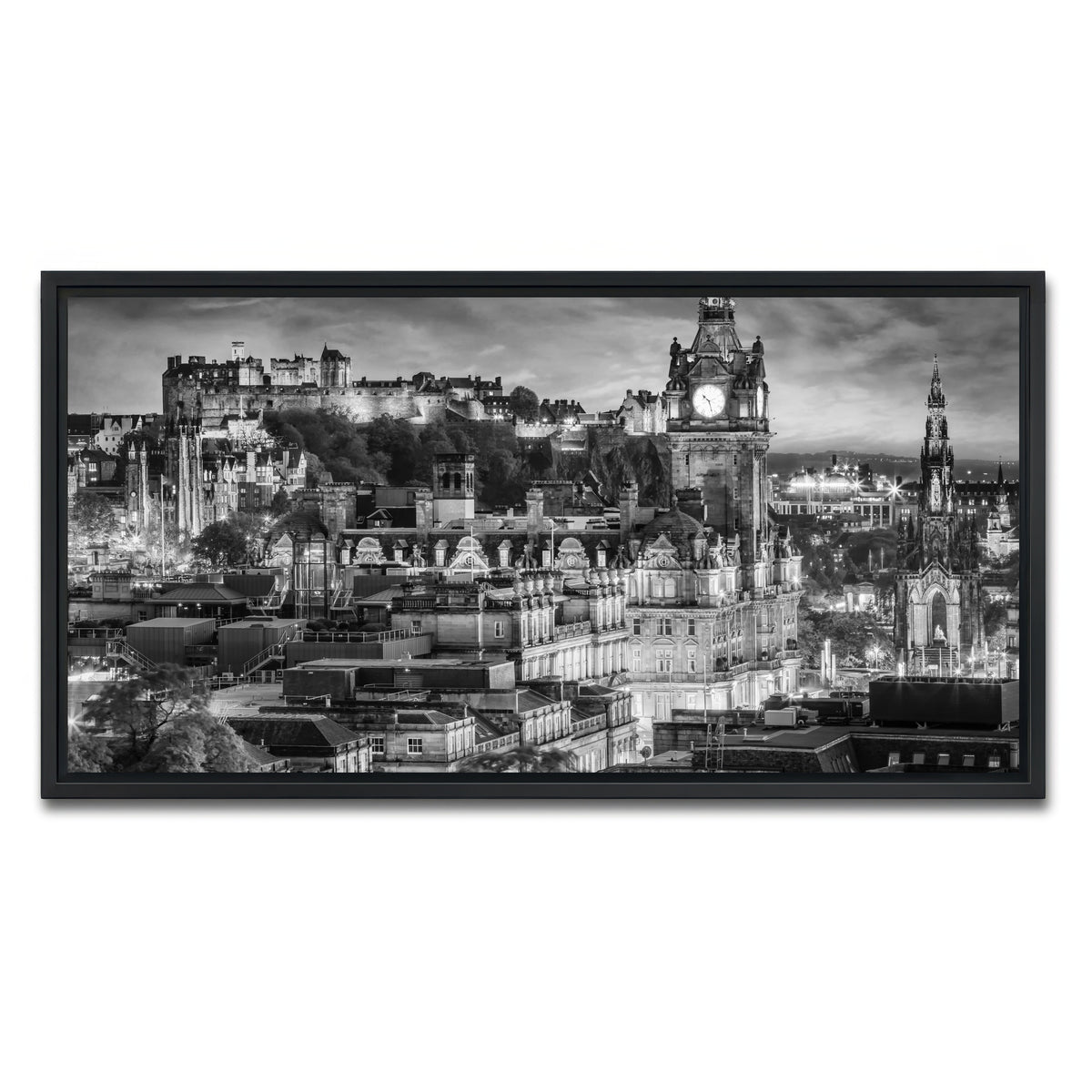 AUTO-MOCKUP WHITE | Evening impression from Edinburgh | 1 Piece | Black Framed Canvas | group=2x1