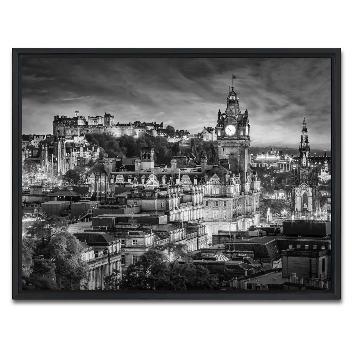 AUTO-MOCKUP WHITE | Evening impression from Edinburgh | 1 Piece | Black Framed Canvas | group=4x3