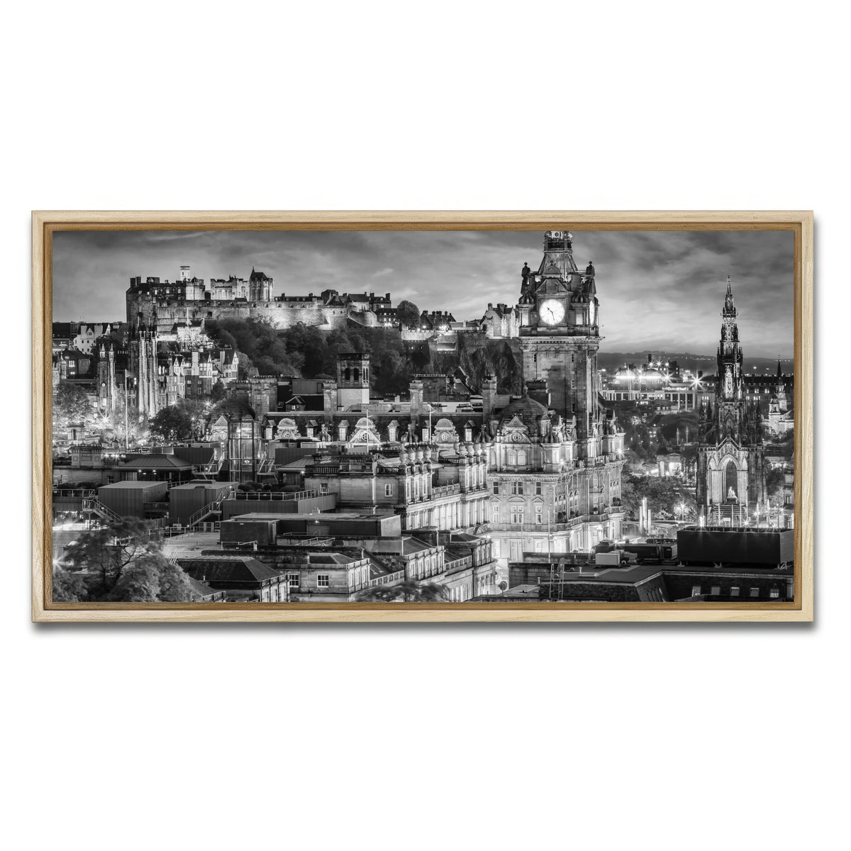AUTO-MOCKUP WHITE | Evening impression from Edinburgh | 1 Piece | Natural Framed Canvas | group=2x1