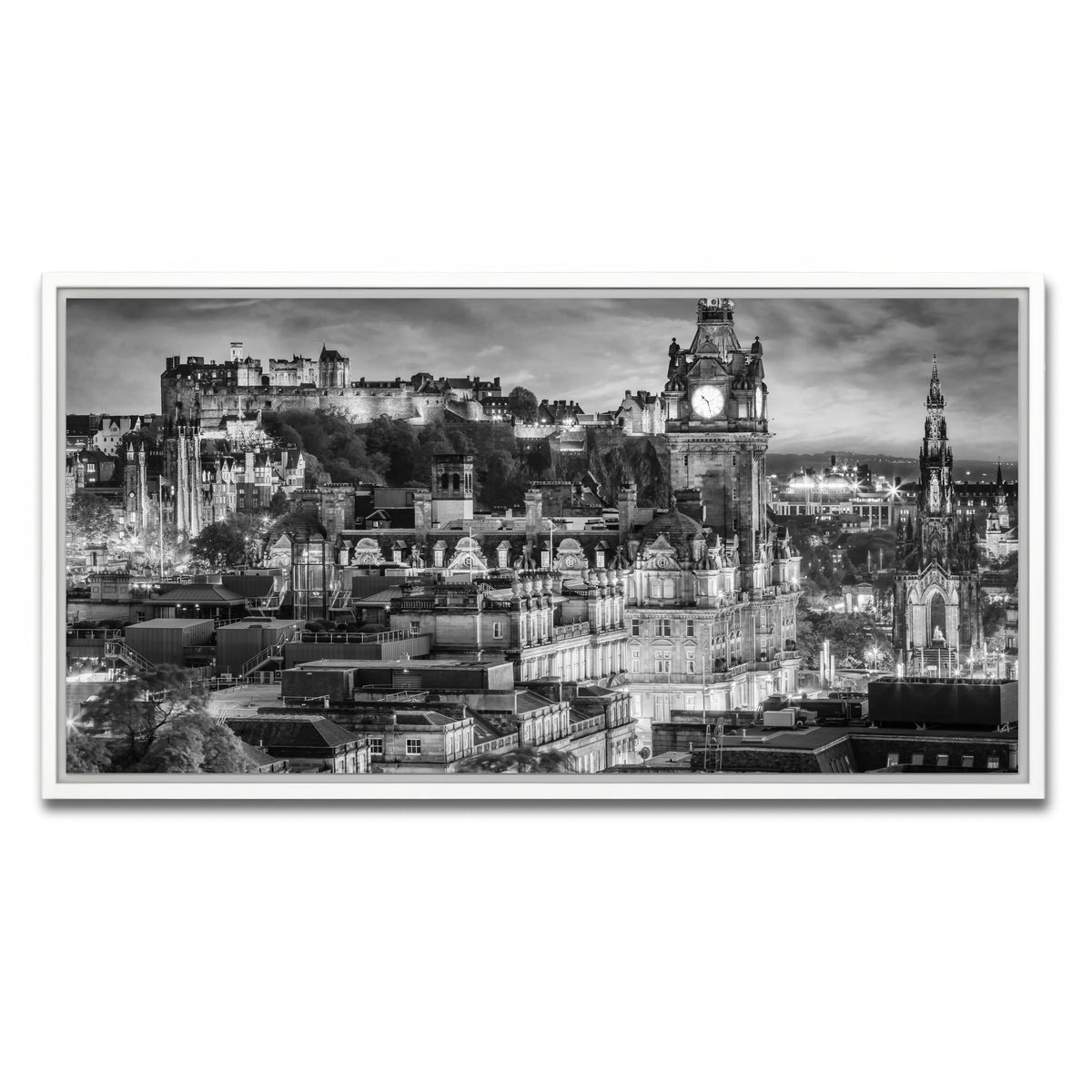 AUTO-MOCKUP WHITE | Evening impression from Edinburgh | 1 Piece | White Framed Canvas | group=2x1
