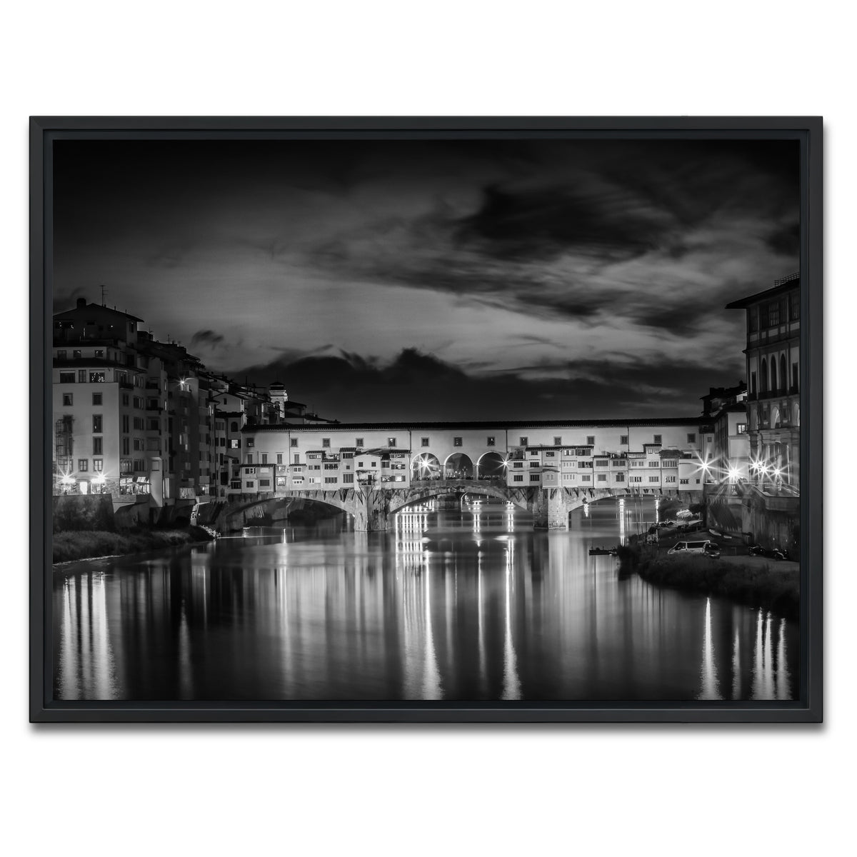 AUTO-MOCKUP WHITE | FLORENCE Ponte Vecchio at Sunset | 1 Piece | Black Framed Canvas | group=4x3