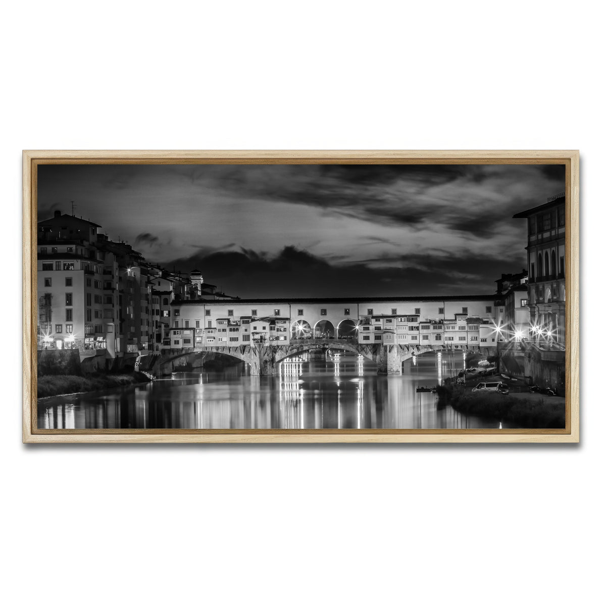 AUTO-MOCKUP WHITE | FLORENCE Ponte Vecchio at Sunset | 1 Piece | Natural Framed Canvas | group=2x1