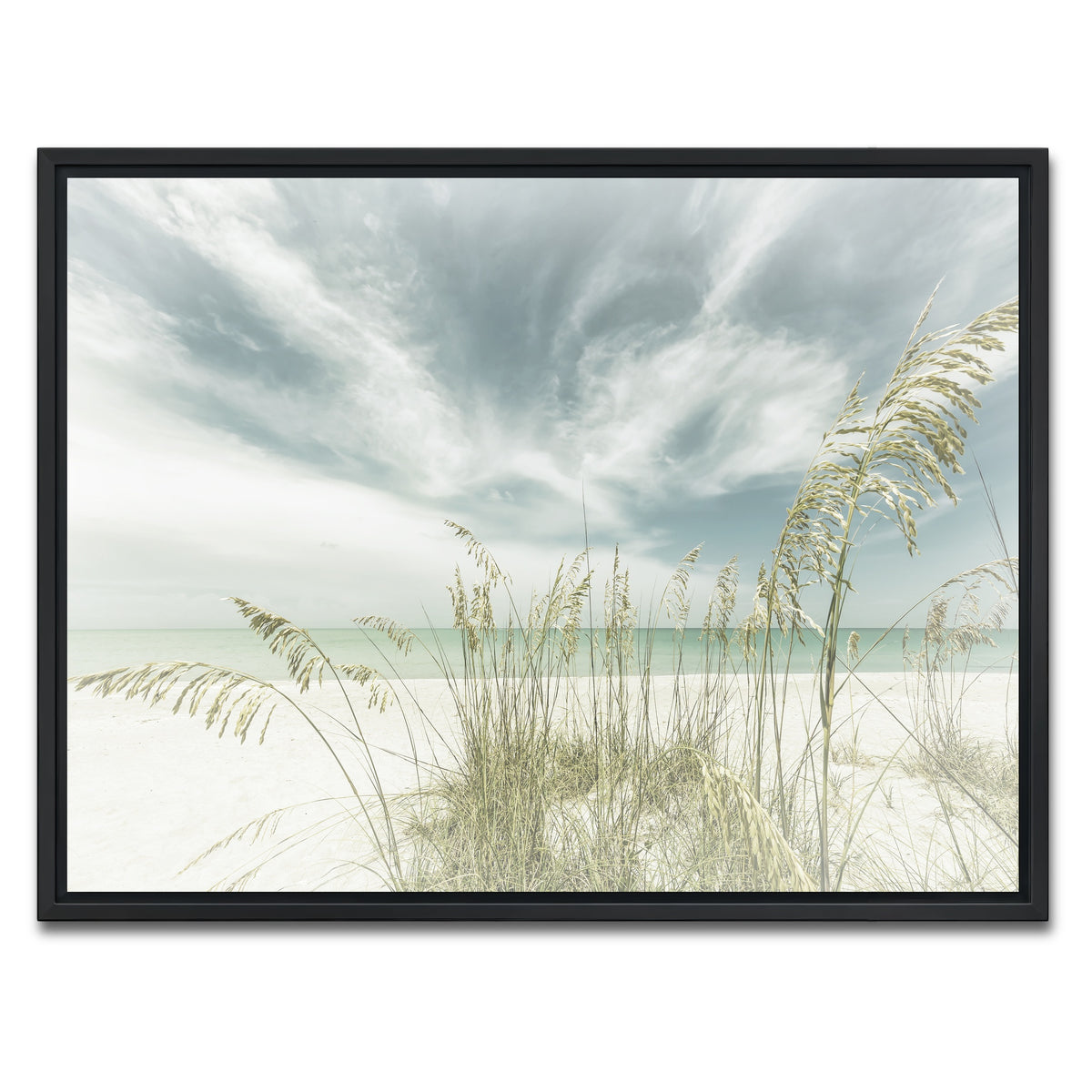 AUTO-MOCKUP WHITE | Faded calmness on the beach | 1 Piece | Black Framed Canvas | group=4x3