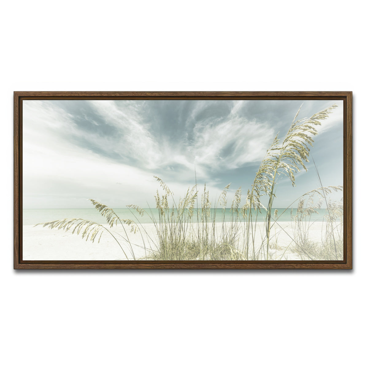 AUTO-MOCKUP WHITE | Faded calmness on the beach | 1 Piece | Walnut Framed Canvas | group=2x1