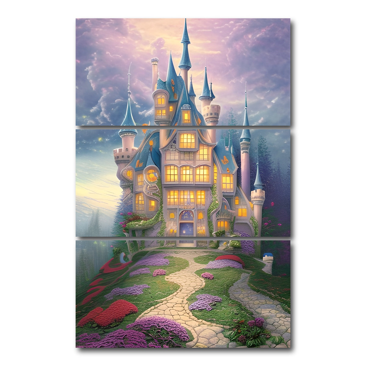 AUTO-MOCKUP WHITE | Fairytale Castle | 3 Piece | Gallery Wrap Canvas | group=12x24_stacked