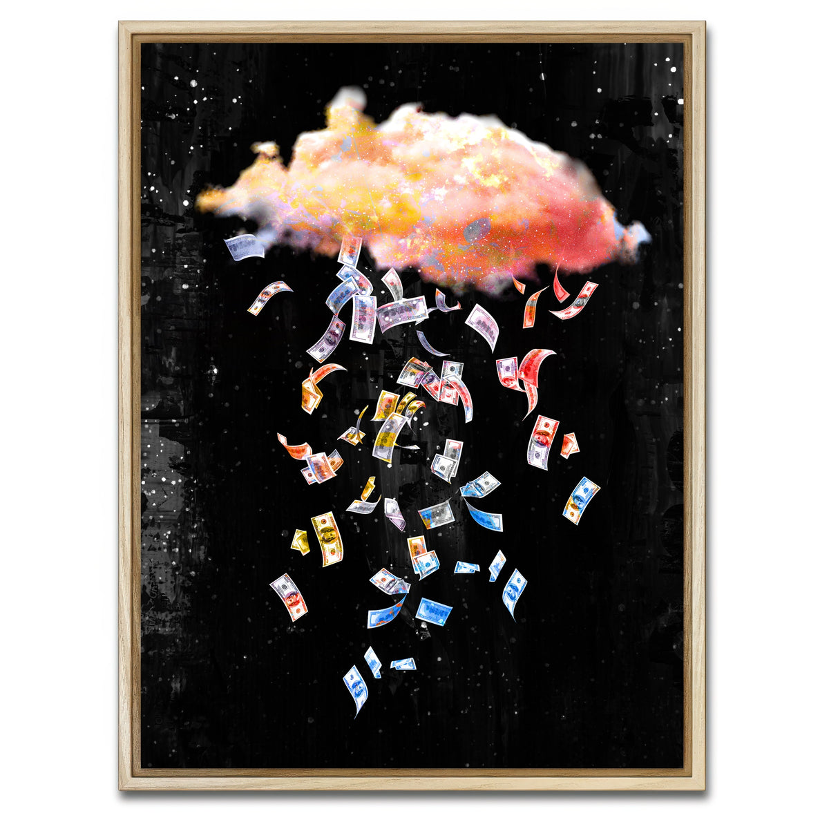 AUTO-MOCKUP WHITE | Falling Dollars | 1 Piece | Natural Framed Canvas | group=3x4