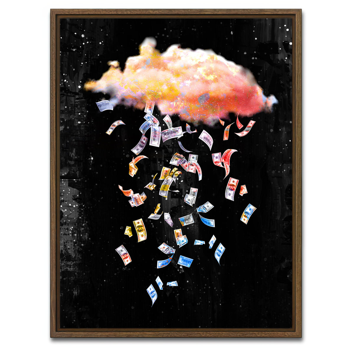 AUTO-MOCKUP WHITE | Falling Dollars | 1 Piece | Walnut Framed Canvas | group=3x4