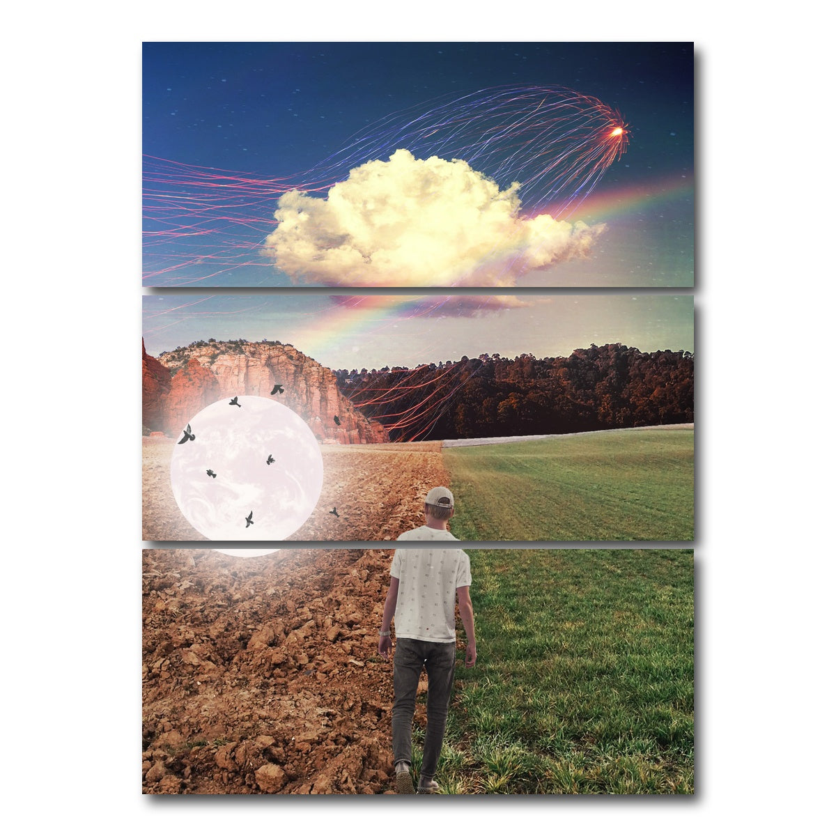 AUTO-MOCKUP WHITE | Falling Moon Birds | 3 Piece | Gallery Wrap Canvas | group=8x18_stacked