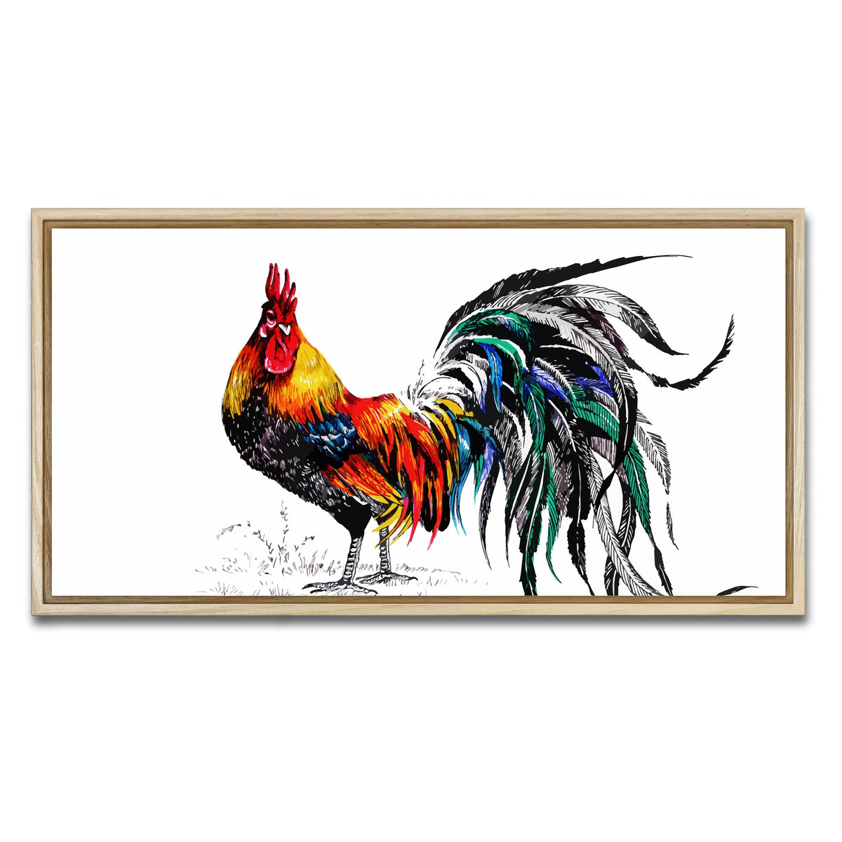 AUTO-MOCKUP WHITE | Farm rooster | 1 Piece | Natural Framed Canvas | group=2x1