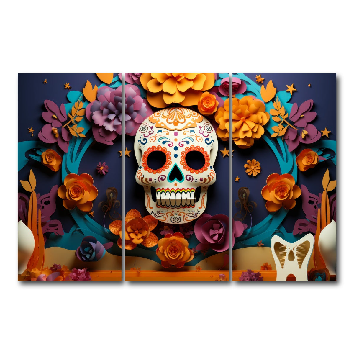 AUTO-MOCKUP WHITE | Festive Dia de los Muertos | 3 Piece | Gallery Wrap Canvas | group=12x24
