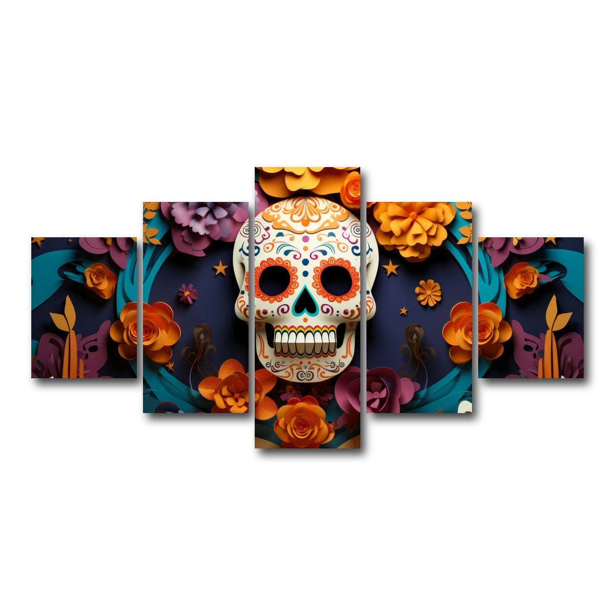 AUTO-MOCKUP WHITE | Festive Dia de los Muertos | 5 Piece | Gallery Wrap Canvas | group=5_short