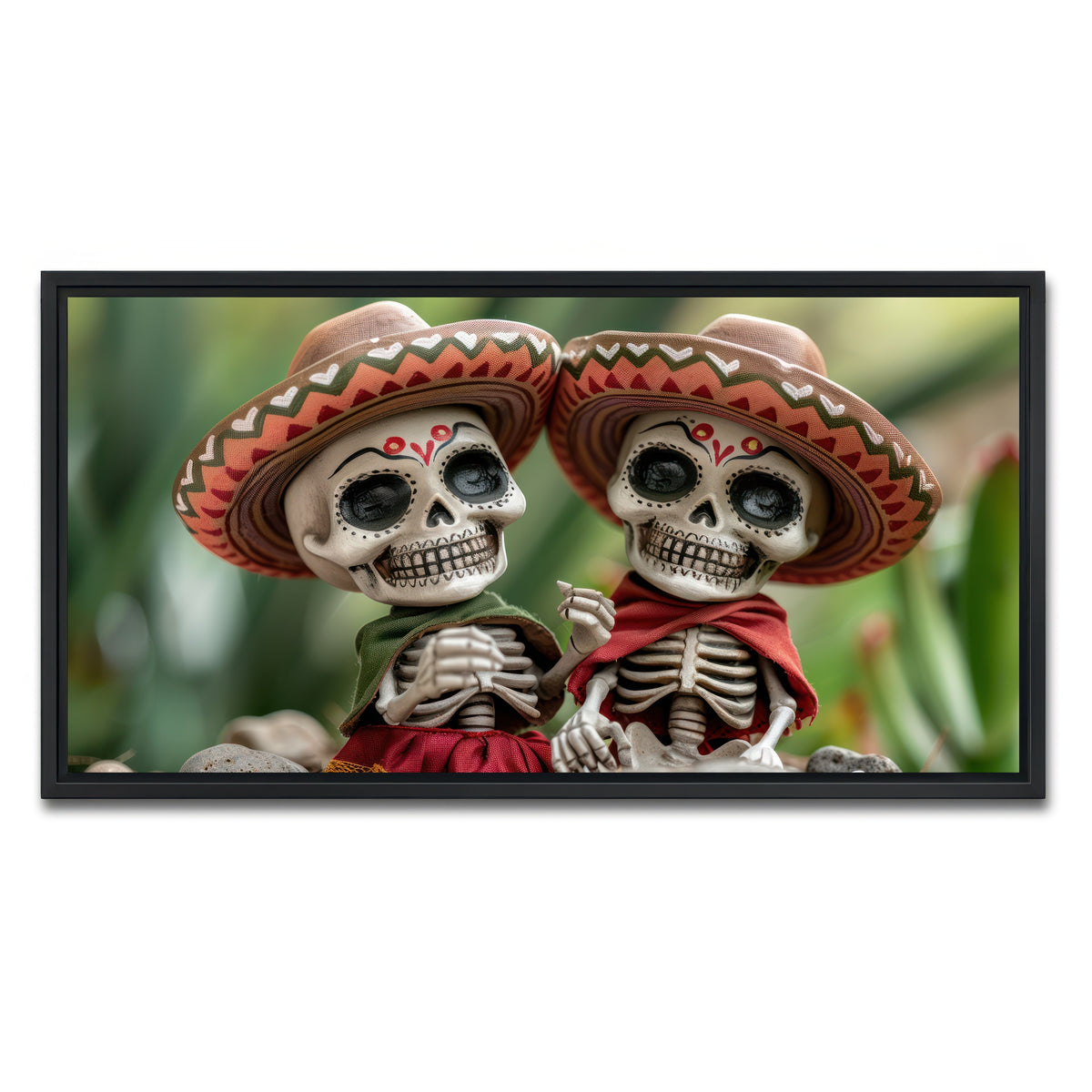 AUTO-MOCKUP WHITE | Festive Skeleton Figurines | 1 Piece | Black Framed Canvas | group=2x1