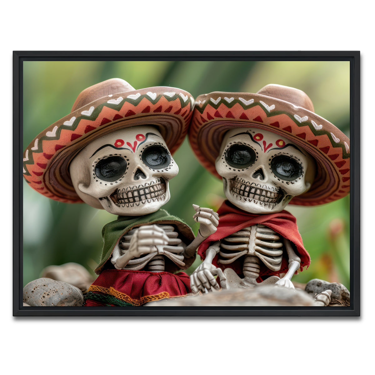 AUTO-MOCKUP WHITE | Festive Skeleton Figurines | 1 Piece | Black Framed Canvas | group=4x3