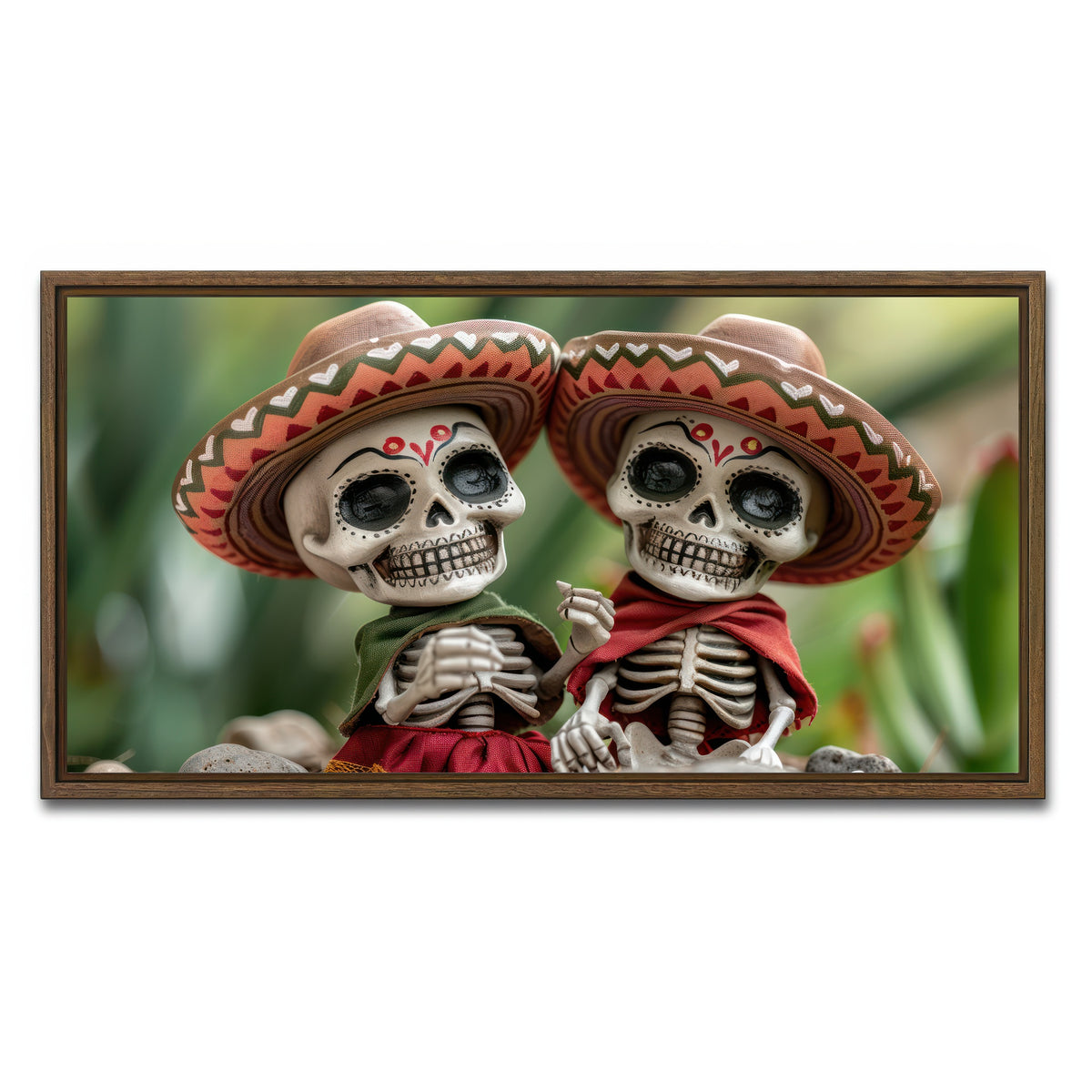 AUTO-MOCKUP WHITE | Festive Skeleton Figurines | 1 Piece | Walnut Framed Canvas | group=2x1