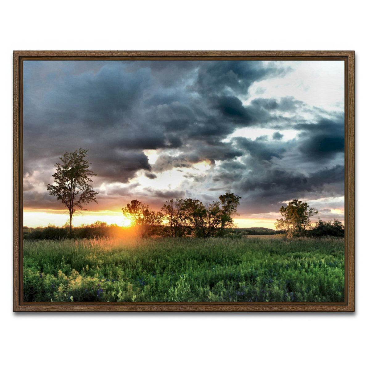 AUTO-MOCKUP WHITE | Field & Sunset | 1 Piece | Walnut Framed Canvas | group=4x3