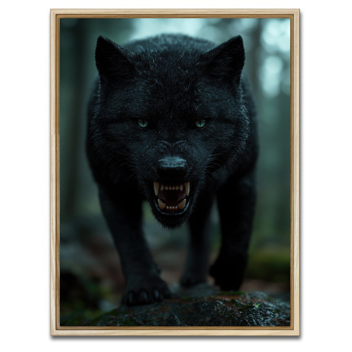 AUTO-MOCKUP WHITE | Fierce black wolf | 1 Piece | Natural Framed Canvas | group=3x4