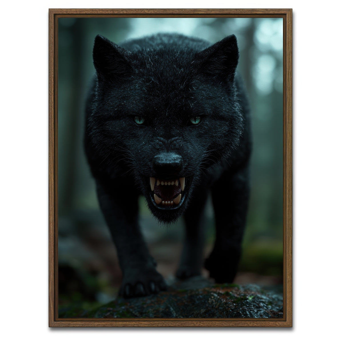 AUTO-MOCKUP WHITE | Fierce black wolf | 1 Piece | Walnut Framed Canvas | group=3x4
