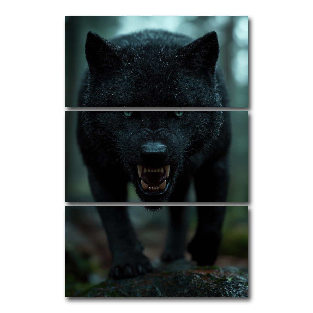 AUTO-MOCKUP WHITE | Fierce black wolf | 3 Piece | Gallery Wrap Canvas | group=12x24_stacked