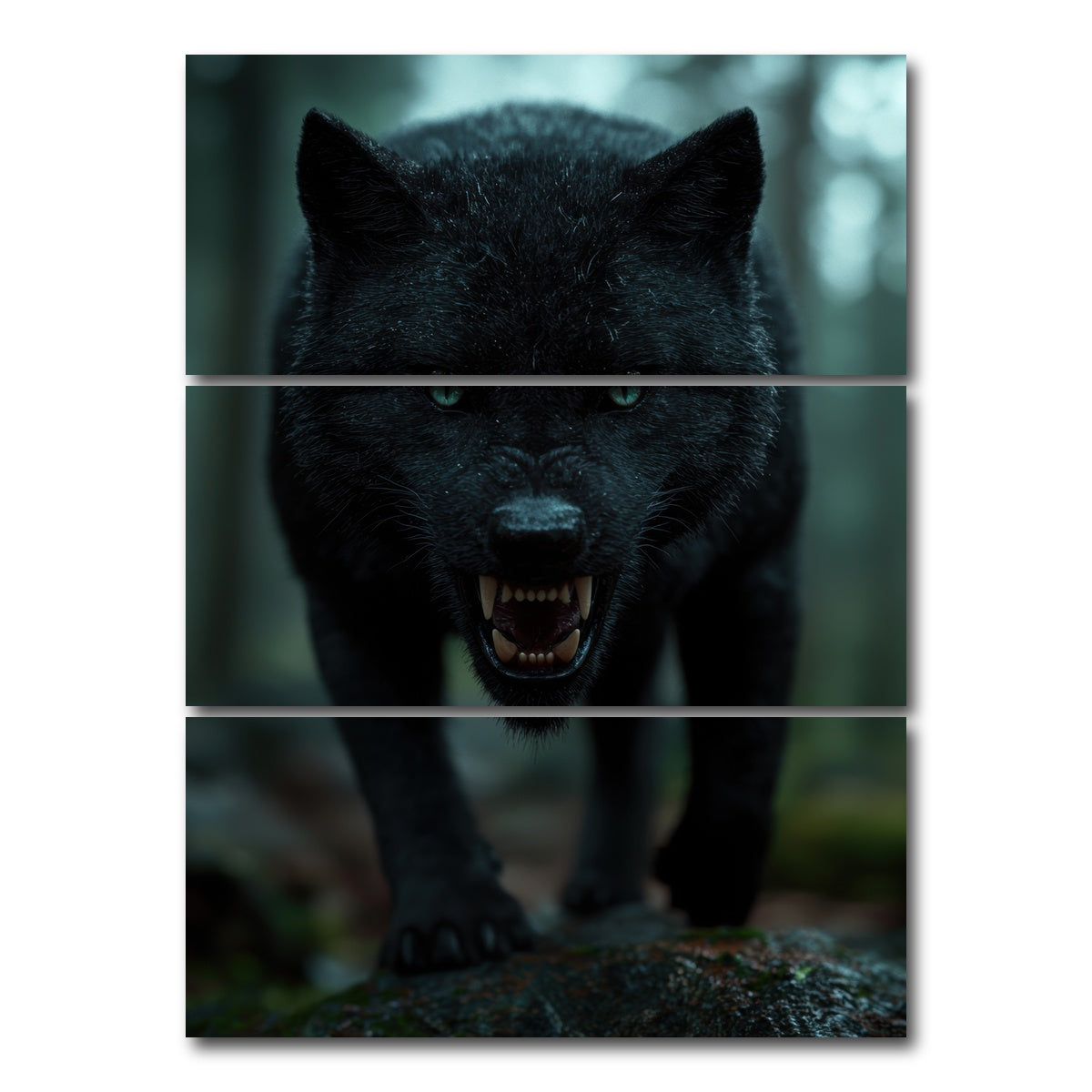 AUTO-MOCKUP WHITE | Fierce black wolf | 3 Piece | Gallery Wrap Canvas | group=8x18_stacked