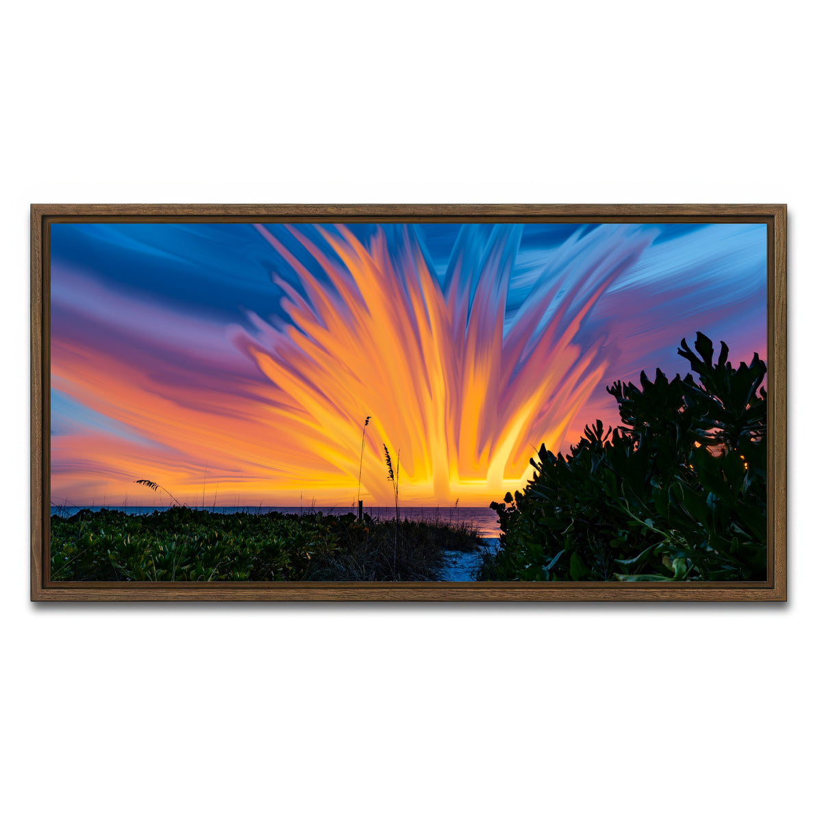 AUTO-MOCKUP WHITE | Fire Sky | 1 Piece | Walnut Framed Canvas | group=2x1