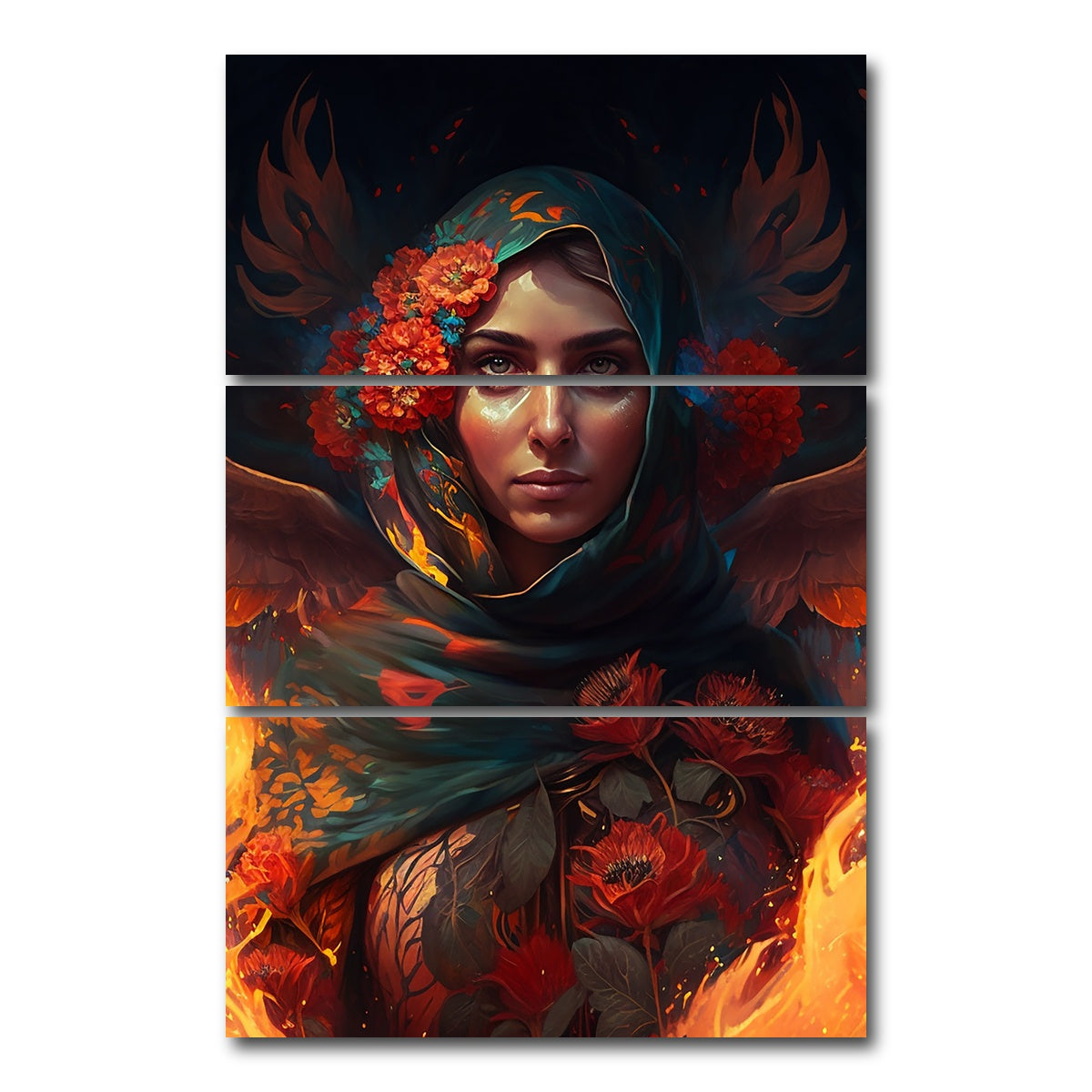 AUTO-MOCKUP WHITE | Fire in Her Heart | 3 Piece | Gallery Wrap Canvas | group=12x24_stacked