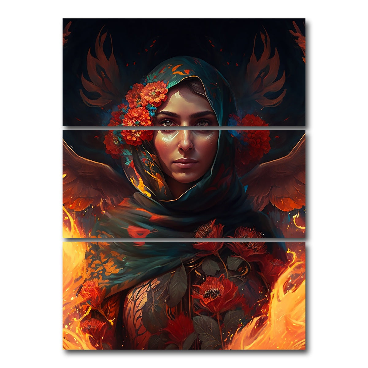 AUTO-MOCKUP WHITE | Fire in Her Heart | 3 Piece | Gallery Wrap Canvas | group=8x18_stacked