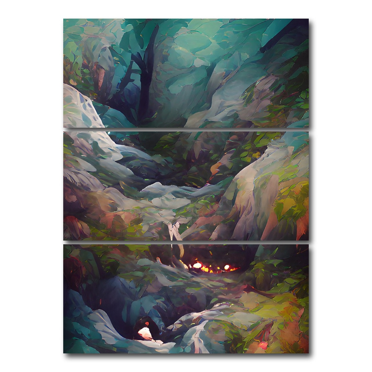 AUTO-MOCKUP WHITE | Fire in the Woods | 3 Piece | Gallery Wrap Canvas | group=8x18_stacked