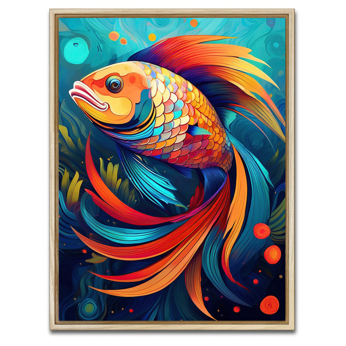 AUTO-MOCKUP WHITE | Fish Modern Art | 1 Piece | Natural Framed Canvas | group=3x4