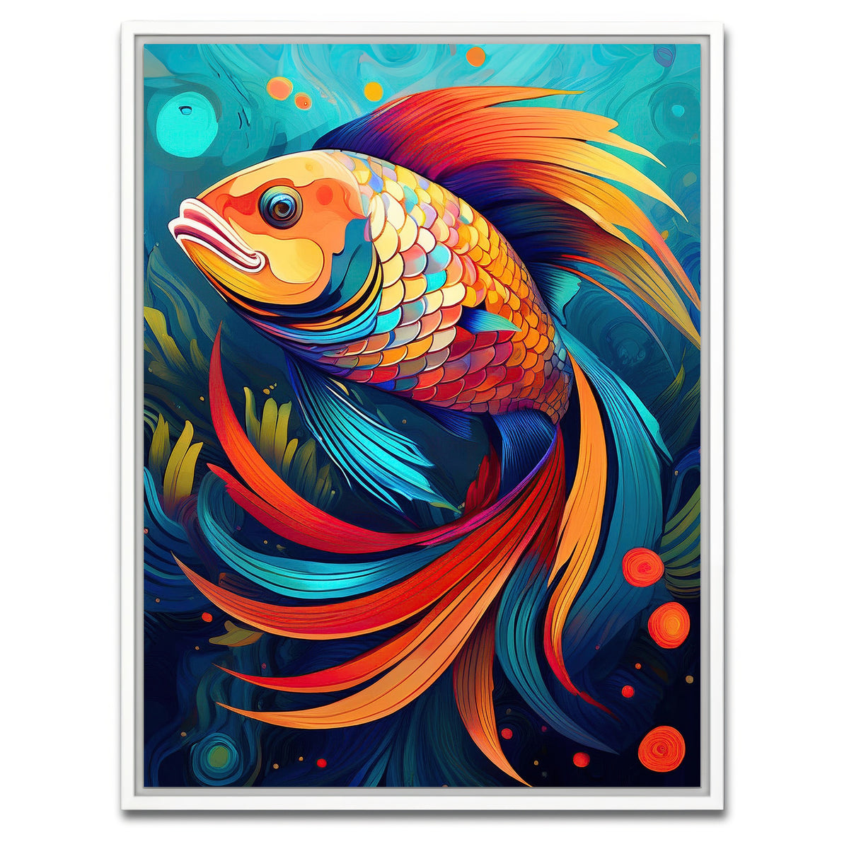 AUTO-MOCKUP WHITE | Fish Modern Art | 1 Piece | White Framed Canvas | group=3x4