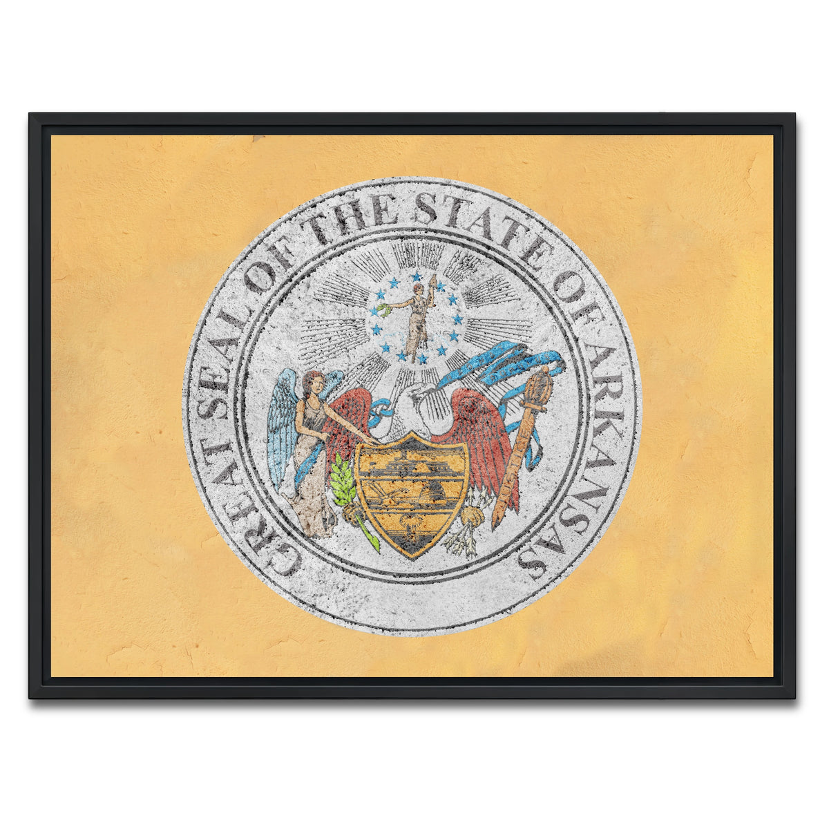 AUTO-MOCKUP WHITE | Flag of US state Arkansas seal | 1 Piece | Black Framed Canvas | group=4x3