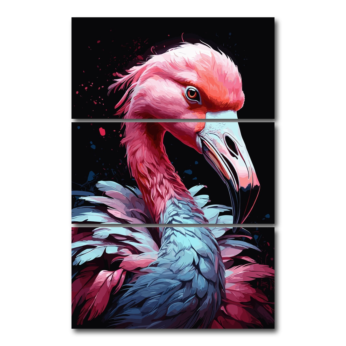 AUTO-MOCKUP WHITE | Flamingo Animal Colorful | 3 Piece | Gallery Wrap Canvas | group=12x24_stacked