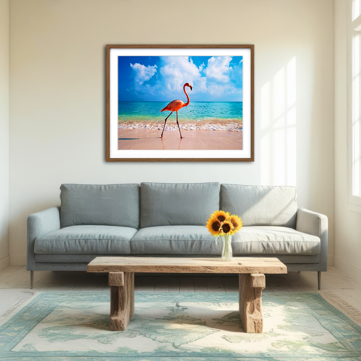AUTO-MOCKUP ROOM | Flamingo On The Beach Wall Art