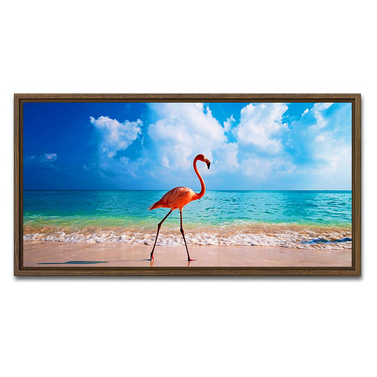 AUTO-MOCKUP WHITE | Flamingo On The Beach | 1 Piece | Walnut Frame | group=2x1