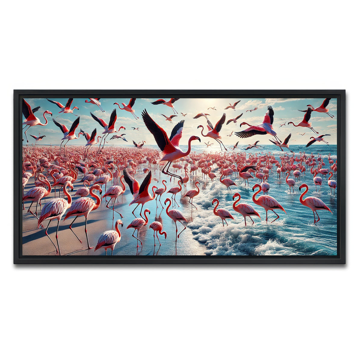 AUTO-MOCKUP WHITE | Flamingo Shore | 1 Piece | Black Framed Canvas | group=2x1