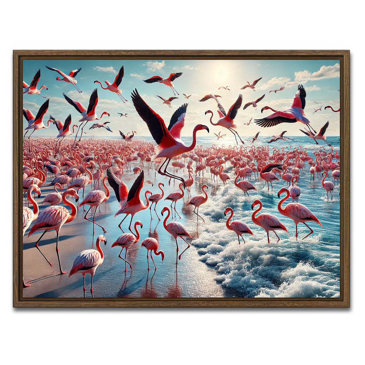 AUTO-MOCKUP WHITE | Flamingo Shore | 1 Piece | Walnut Framed Canvas | group=4x3