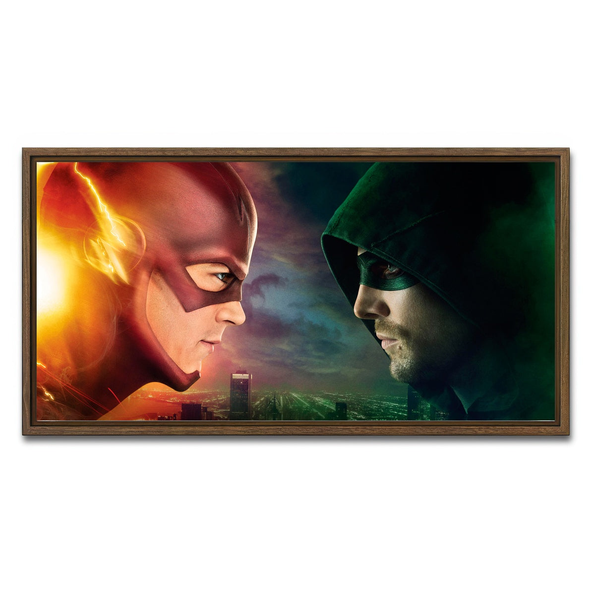 AUTO-MOCKUP WHITE | Flash vs. Arrow | 1 Piece | Walnut Framed Canvas | group=2x1