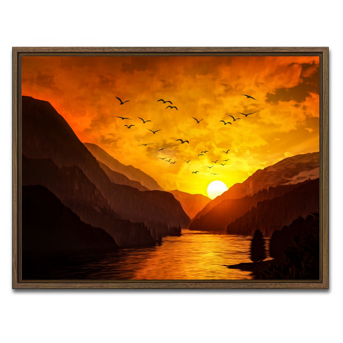 AUTO-MOCKUP WHITE | Flock at Sunset | 1 Piece | Walnut Framed Canvas | group=4x3