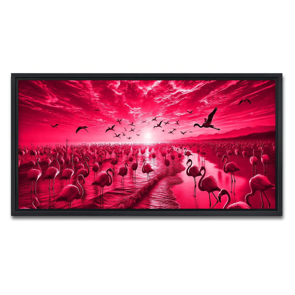AUTO-MOCKUP WHITE | Flock of Flamingos | 1 Piece | Black Framed Canvas | group=2x1